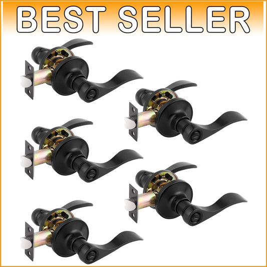 5-Pack Matte Black Privacy Door Handles, Easy Install, Reversible Levers