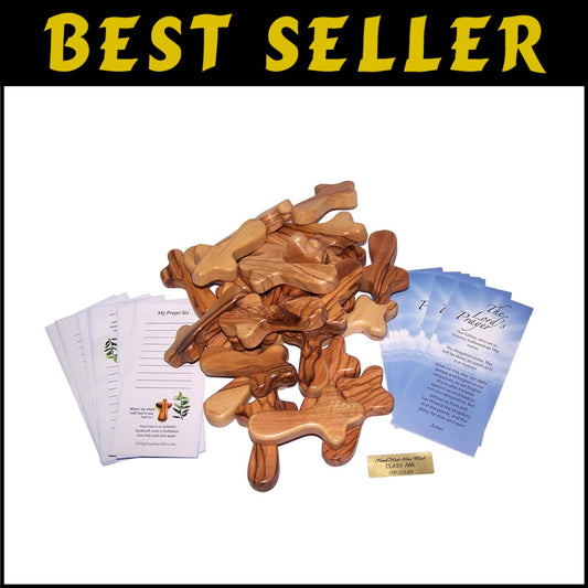 Authentic Olive Wood Crosses - 25 Palm Crucifixes for Meditation & Gifts