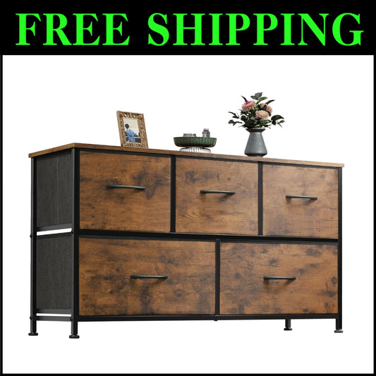 Sturdy 5-Drawer Organizer Unit in Rustic Brown - Easy Assembly & Versatile