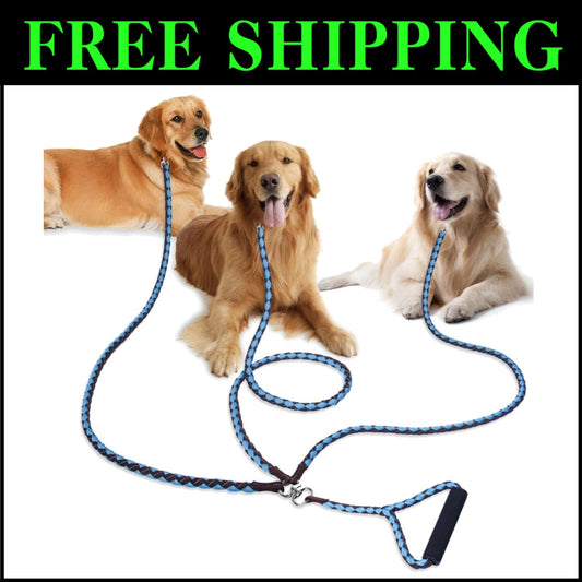 Comfortable 3-Way Dog Leash with Reflective Features - Ideal for Walking Three