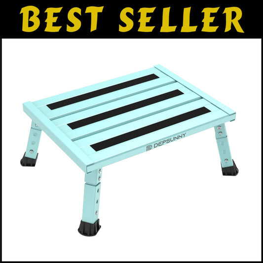 Adjustable Height Aluminum RV Step Stool - Supports 1,000 lbs, Non-Slip Design