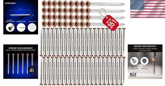 316 Stainless Steel Deck Screws Set - Corrosion-Resistant & Includes Drive Bit