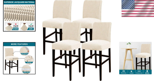 Durable Jacquard Fabric Stretch Barstool Covers - Effortless Elegance in 4 Pack