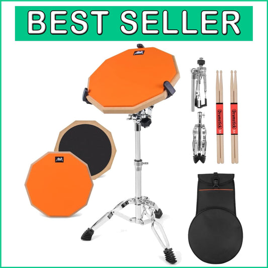 All-in-One 12 Inch Practice Pad Set with Snare Stand and Sturdy Bag for Drummers