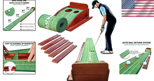 Foldable Indoor Putting Mat with Ball Return & Distance Marks for All Golfers