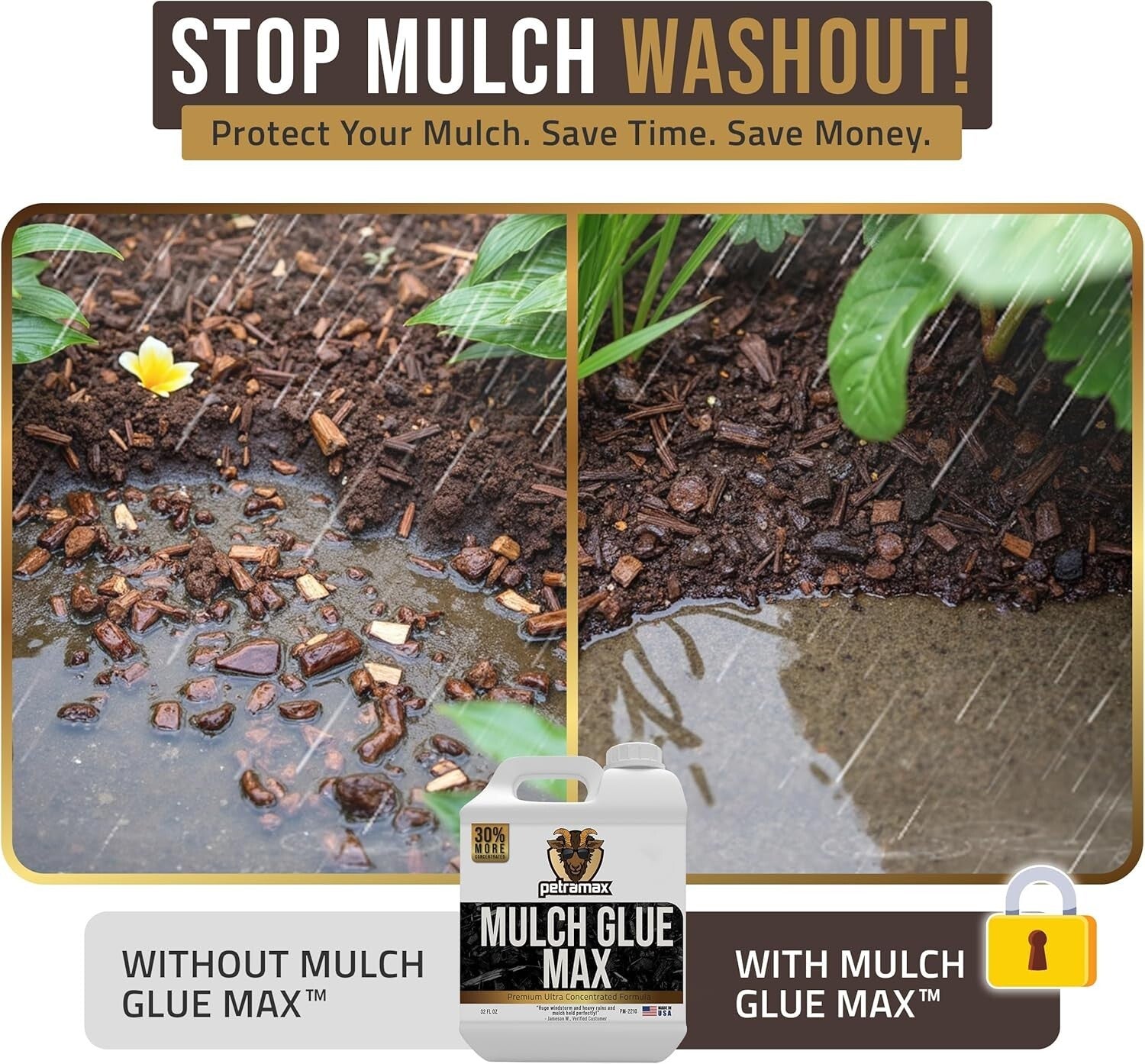 Concentrated Landscape Rock and Mulch Glue - Pet Safe & Durable, 64oz Pack