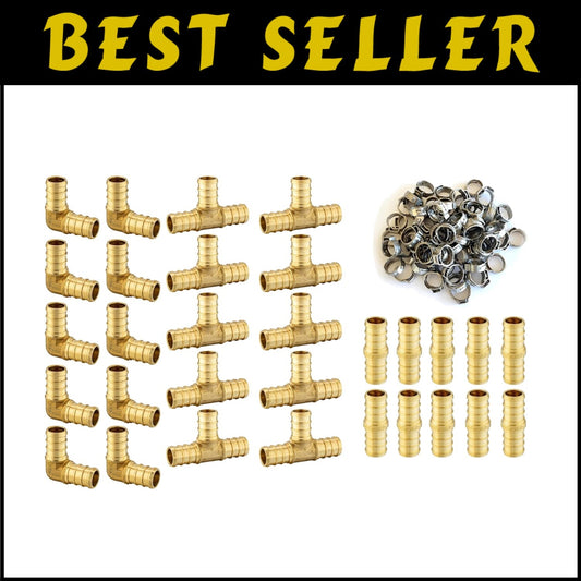 Comprehensive 100-Piece 1/2" PEX Fittings & Clamps Set - Brass & Stainless Steel