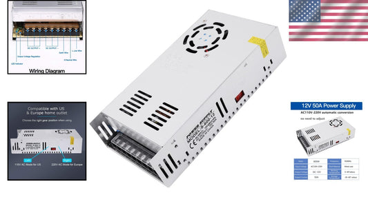 Versatile AC 110V/220V to DC 12V Power Adapter - 600W with Surge Protection