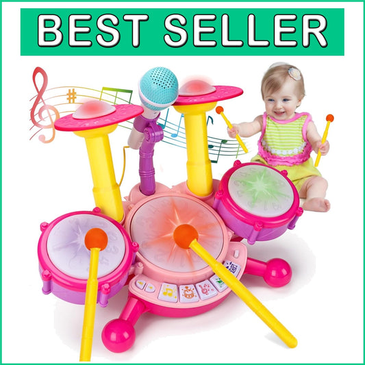 Fun Pink Drum Set Toy for 1-2 Year Old Girls - Perfect Early Development Gift