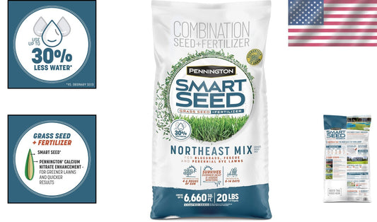 Premium 20 lb Smart Seed Mix: Kentucky Bluegrass & Ryegrass for Northeast Lawns