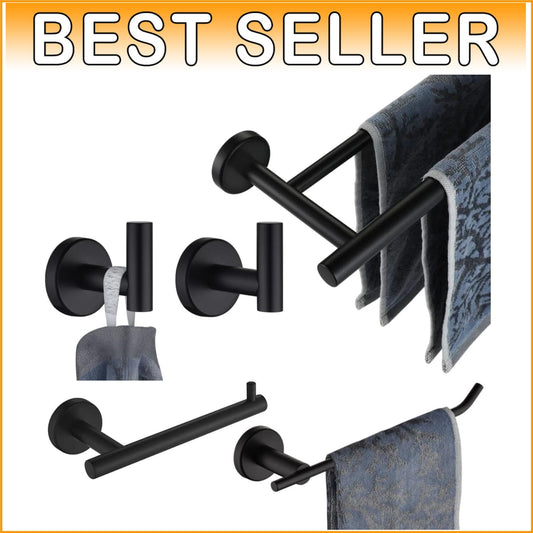 5-Piece Bathroom Hardware Set - Matte Black Stainless Steel Accessories