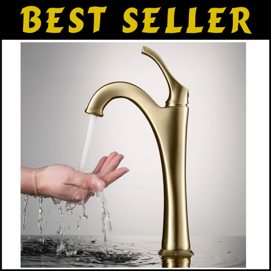 Elegant Brushed Gold Tall Vessel Bathroom Faucet with Pop-Up Drain Included