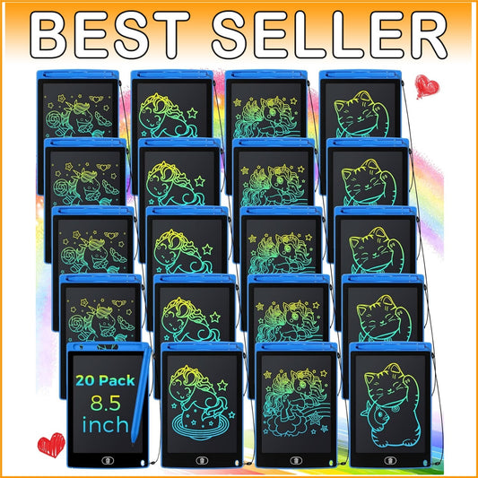 Educational 20 Pack LCD Writing Boards - 8.5-Inch Portable Doodle Pads for Kids