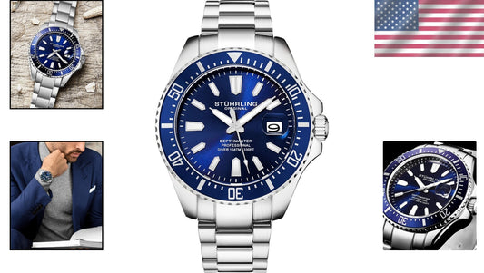 Men's 10ATM Dive Watch with Blue Dial - Sporty and Stylish for Marine Activities