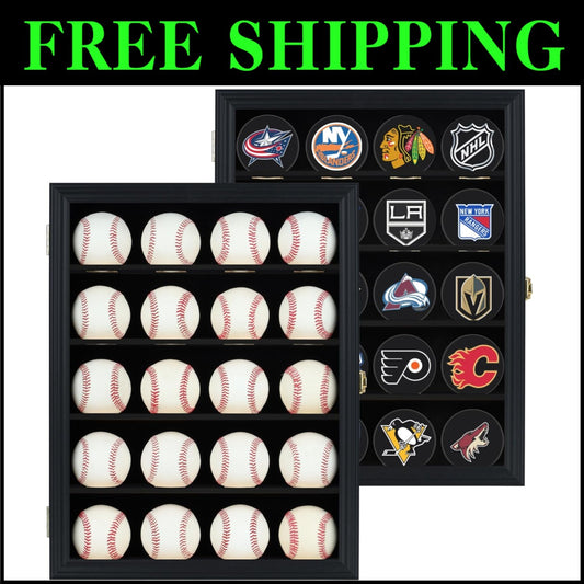 Versatile Hockey Puck and Sports Memorabilia Display Case with Locking Door