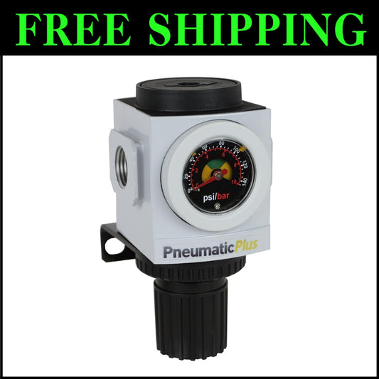 Precision 1/4" NPT Compressed Air Regulator with High Flow and Mounting Bracket