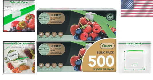 Clear Quart Slider Bags with Expandable Bottom - 500 Count, Perfect for Storage