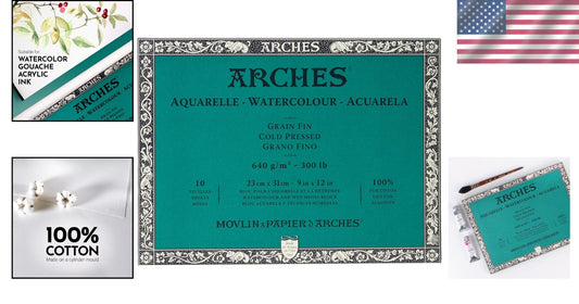 10-Sheet 9x12 Watercolor Paper Block - 100% Cotton Cold Press for Vibrant Art