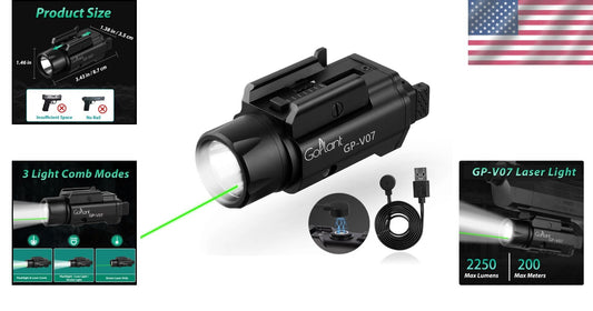 2250 Lumens Tactical Gun Light Laser Combo - Waterproof Rechargeable LED