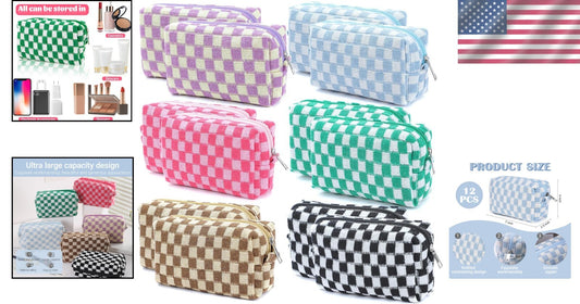 Fashionable Checkered Cosmetic Bags - Multi-Color Large Capacity Travel Set