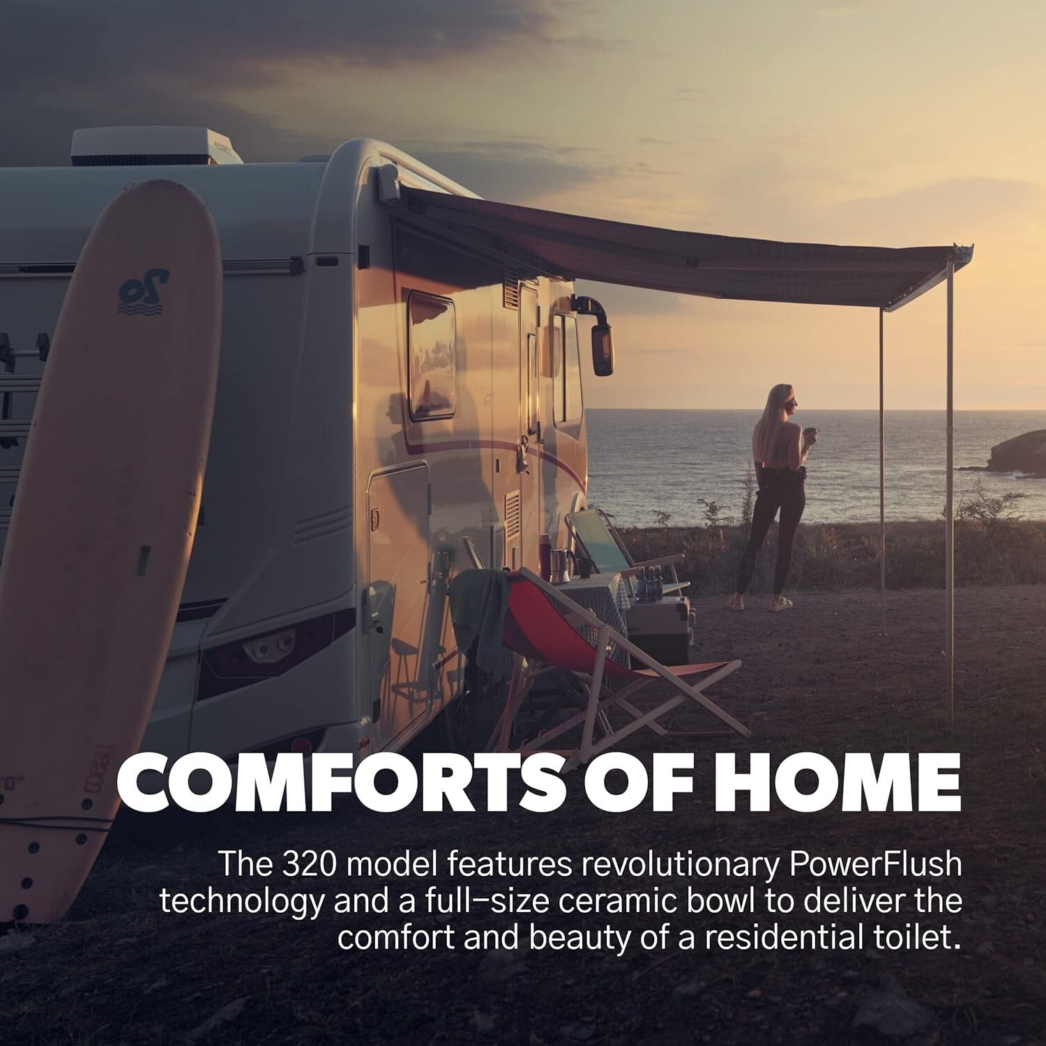 320 Series Standard Height RV Toilet - Water-Efficient Ceramic Design