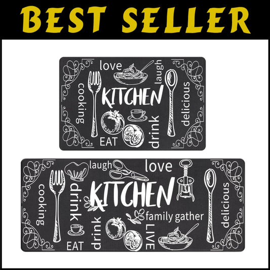 Cushioned Anti-Fatigue Kitchen Mat Set of 2 - Waterproof Non-Slip Comfort