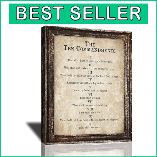 Elegant Religious Wall Art - Vintage Ten Commandments Canvas Print Gift 24x16