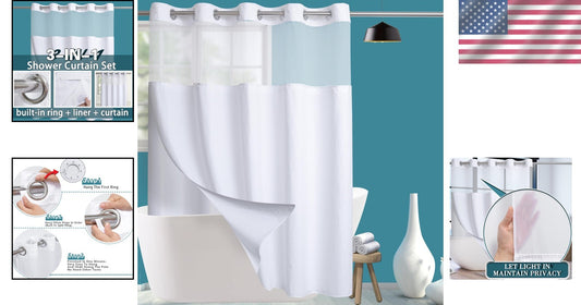 Elegant Waffle Weave Shower Curtain 71W x 84H with Water-Resistant Liner