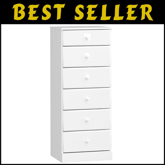Sleek 6-Drawer White Dresser: Durable Tall Chest Perfect for Organized Bedrooms