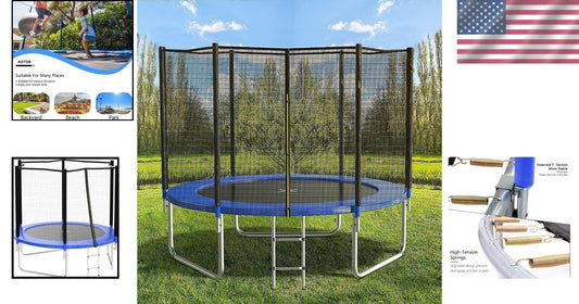 8FT Heavy-Duty Outdoor Trampoline with Ladder, Enclosure, and Spring Cover