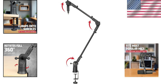 360-Degree Rotating Boom Arm - Ideal Desk Mic Stand for Podcasts & Broadcasts