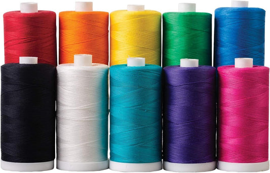 Essential 10-Pack Cotton Thread Spools - 1200 Yards in Eye-Catching Colors