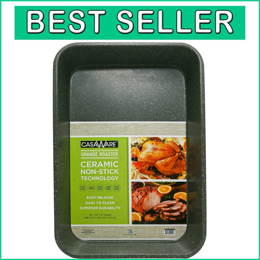 Elegant 18-Inch Nonstick Roasting Pan with Silver Granite Coating - 450°F Max