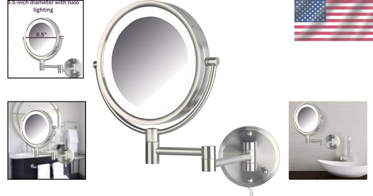 Brushed Nickel Lighted Makeup Mirror - 8X Magnification for Flawless Grooming