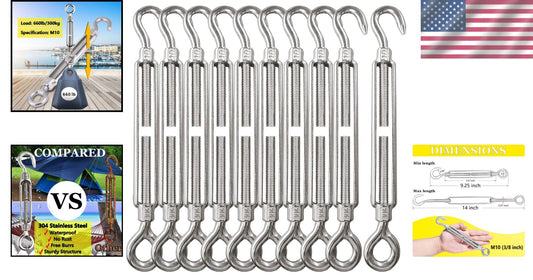 Durable 304 Stainless Steel Turnbuckles M10 - Heavy Duty Tensioners for Cables