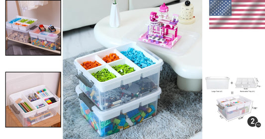 2 Pack Stackable 17 Quart Craft Storage Box with Latching Lid and Removable Tray