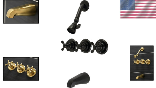 Elegant Victorian Tub and Shower Faucet with 3 Handles - Matte Black Finish