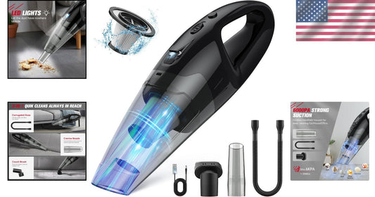 Cordless Rechargeable Hand Vacuum with LED Light - Perfect for Home & Car