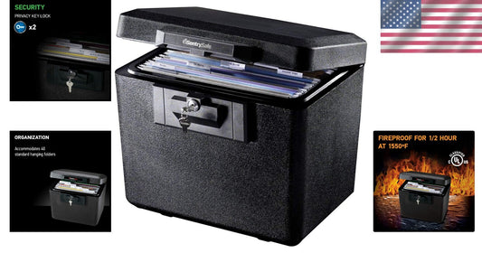 Fireproof Document Box with Key Lock - 0.61 Cubic Feet for Home or Office