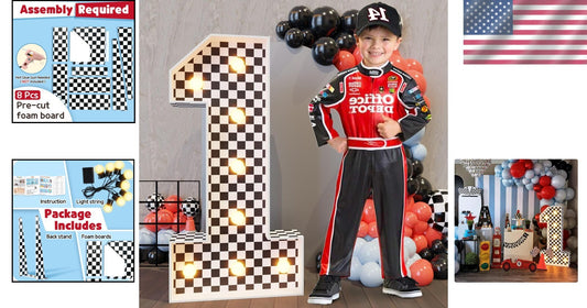 Eye-Catching 3ft Race Car Marquee Numbers with Warm Lights for Kids' Parties