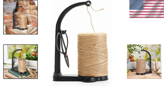 Elegant Cast Iron Twine Holder Set with 1300ft Natural Jute Twine & Scissors