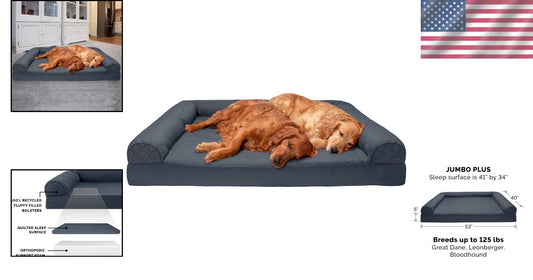Supportive Quilted Orthopedic Dog Couch for Large Dogs - Machine Washable Cover