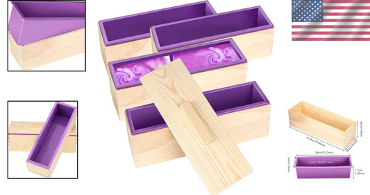 Versatile 4 PCS Rectangular Soap Molds - Large Capacity with Wooden Storage Box
