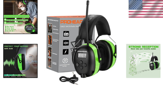 Durable Green Earmuffs with 25dB NRR and Digital Radio for Outdoor Noise Control