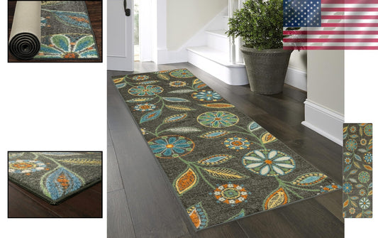 Durable Floral Runner Rug with Non-Slip Backing - Perfect for High Traffic Areas