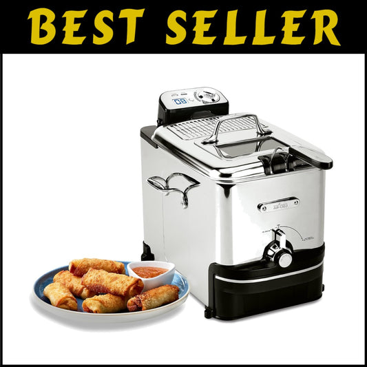 Electric 3.5L Deep Fryer with Oil Filtration & Locking Lid - Safe & Easy