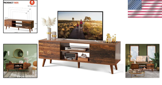 Durable Mid-Century Modern TV Stand for 50-60 Inch TVs with Storage Solutions