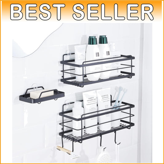 Durable No Drill Adhesive Shower Organizer with Soap Holder - 15lbs Capacity