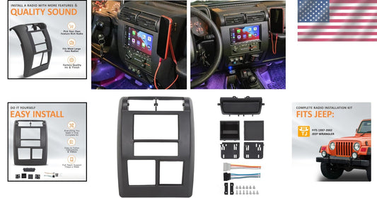 1997-2002 Jeep Wrangler TJ Double Din Dash Install Kit with Brackets & Harness
