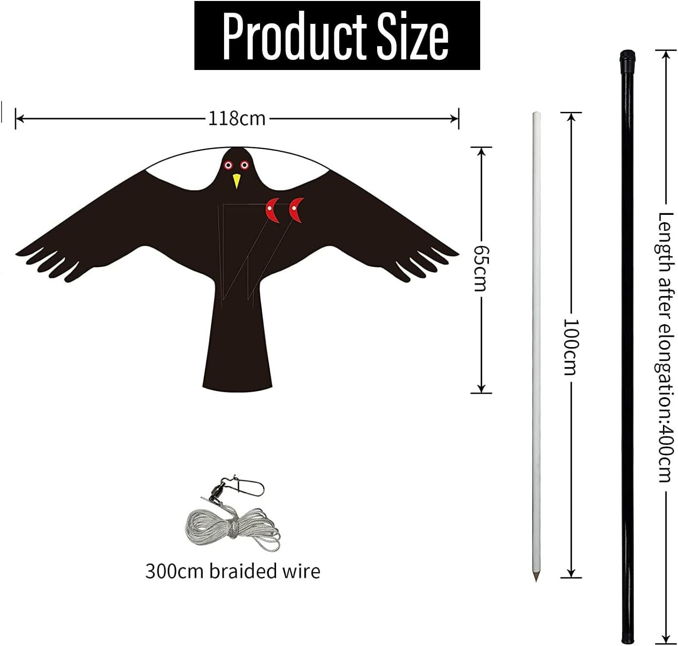 Flying Hawk Kite Bird Deterrent with 4m Pole & Easy Setup - Unisex/Teen Style C